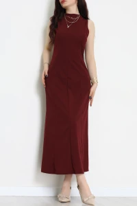 Bisiklet Yaka İthal Krep 8 Parça Elbise Bordo - 70815.1592.