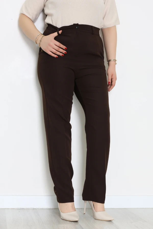Dabıl Kumaş Önü Düğmeli Arkası Lastikli Pantolon Kahve - 70879.2061.