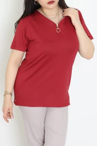 Fermuar Yaka Battal Viskon Bluz Bordo - 70906.1969.