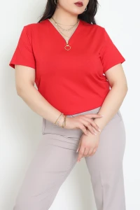 Fermuar Yaka Battal Viskon Bluz Kırmızı - 70906.1969.
