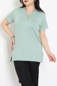 Fermuar Yaka Battal Viskon Bluz Mint - 70906.1969.
