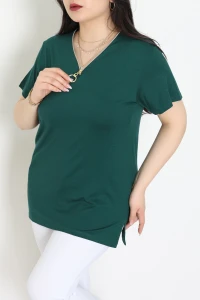 Fermuar Yaka Battal Viskon Bluz Zümrüt - 70906.1969.