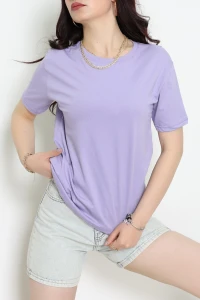 Bisiklet Yaka Lüks Penye Tişört Lila - 80100.1878.