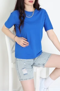 Bisiklet Yaka Lüks Penye Tişört Saks - 80100.1878.