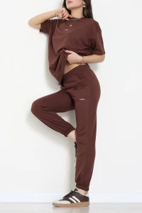 Oversize Baskılı İki İplik Wortex Takım Kahve - 80319.1878.