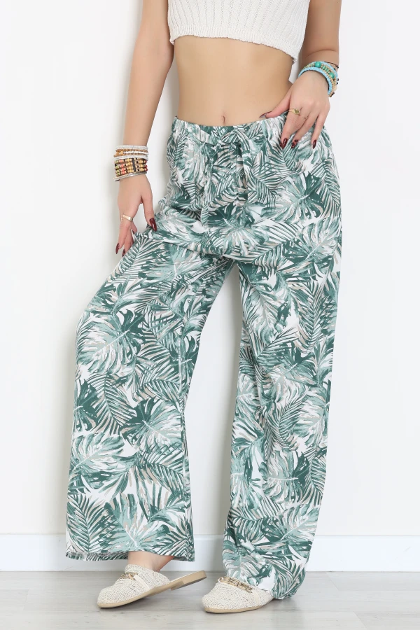 Desenli Dokuma Pantolon Yeşilbeyaz - 12333.1095.