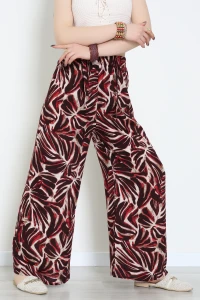 Desenli Dokuma Pantolon Bordokrem - 12333.1095.