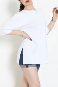 Duble Kol Yırtmaçlı 2 İplik Tişört Beyaz - 20701.1878.