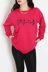 2 İplik Baskılı Sweatshirt Fuşya - 31299.1878.
