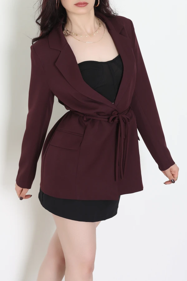 Bağlamalı Astarlı Blazer Ceket Mürdüm - 31815.1991.
