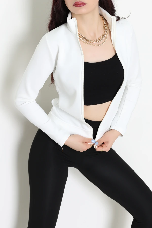 Scuba Dik Yaka Fermuarlı Ceket Ekru - 31864.053.