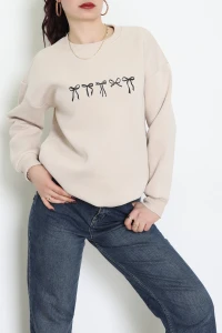 3 İplik Baskılı Sweat Bejsiyah - 42243.1878.