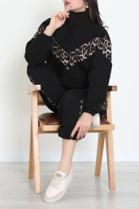 3 İplik Kompakt Fermuarlı Eşofman Takım Siyahleopar - 42523.1878.