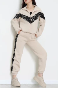 3 İplik Kompakt Fermuarlı Eşofman Takım Bejleopar - 42523.1878.