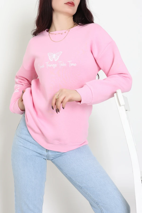 3 İplik Şardonlu Baskılı Sweat Pembeekru - 42611.1878.