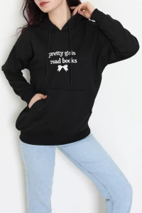 2 İplik Kapşonlu Nakışlı Sweat Siyahekru - 42711.1878.