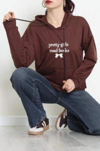 2 İplik Kapşonlu Nakışlı Sweat Kahveekru - 42711.1878.