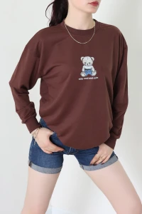 2 İplik Bisiklet Yaka Sweat Kahve - 42715.1878.