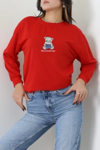 2 İplik Bisiklet Yaka Sweat Kırmızı - 42715.1878.