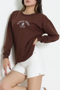 2 İplik Bisiklet Yaka Sweat Kahve - 42716.1878.