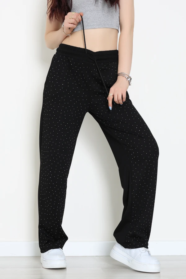 Modal Kumaş Taşlı Eşofman Altı Siyah - 42925.102.