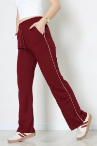 Kristal Kumaş Biyeli Eşofman Altı Bordo - 42926.102.