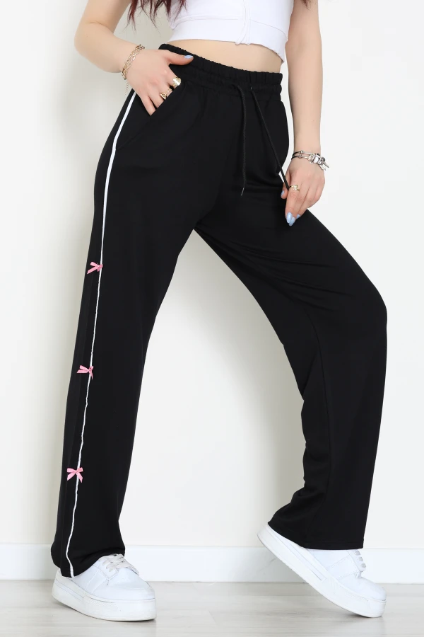 Kristal Kumaş Kurdeleli Eşofman Altı Siyah - 42927.102.