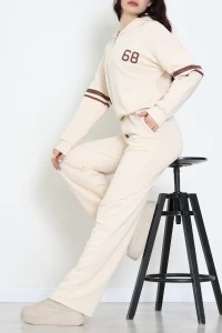 3 İplik Şardonsuz Şeritli Takım Bejkahve - 52098.1878.