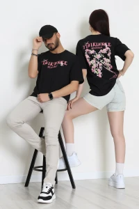 Kompakt Penye Unisex Tişört Siyahpembe - 55064.1872.