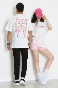 Kompakt Penye Unisex Tişört Ekrupembe - 55064.1872.