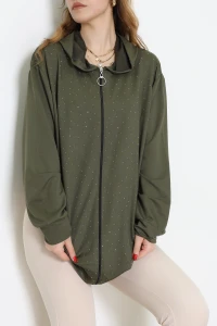 Kristal İki İplik Fermuarlı Sweat Haki - 55066.1990.