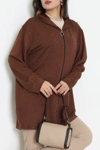 Kristal İki İplik Fermuarlı Sweat Kahve - 55066.1990.