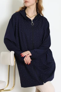 Kristal İki İplik Fermuarlı Sweat Lacivert - 55066.1990.