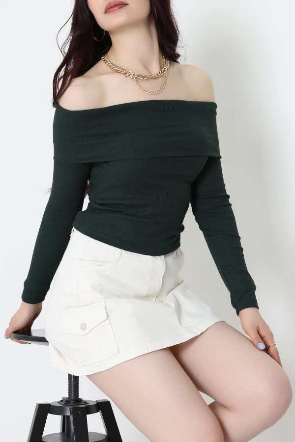 Madonna Yaka Kaşkorse Bluz Koyuyeşil - 55070.1748.
