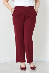 Zra Krep Bel Lastikli Büyük Beden Pileli Pantolon Bordo - 70905.308.