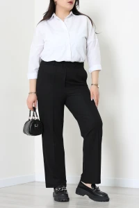 Zra Krep Bel Lastikli Büyük Beden Pileli Pantolon Siyah - 70905.308.