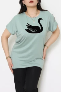 Kuğu İşlemeli Büyük Beden Bluz Mint - 70912.1969.