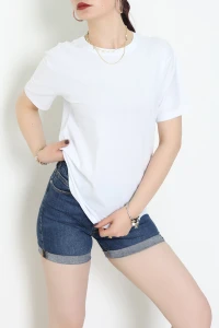 Bisiklet Yaka Lüks Penye Tişört Beyaz - 80100.1878.