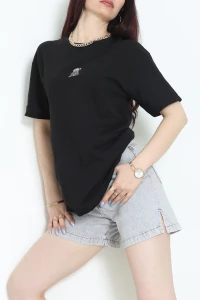 Suprem Nakışlı Oversize Tişört Siyah - 31877.1878.