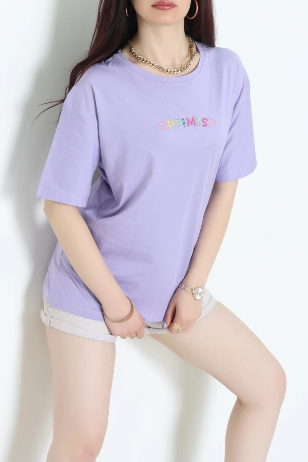 Suprem Nakışlı Oversize Tişört Lila - 31878.1878.