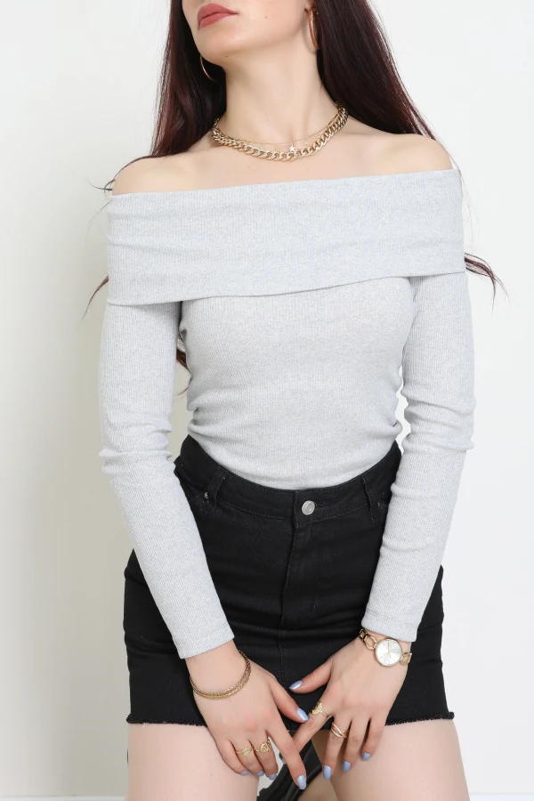 Madonna Yaka Kaşkorse Bluz Gri - 55070.1748.