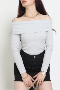 Madonna Yaka Kaşkorse Bluz Gri - 55070.1748.