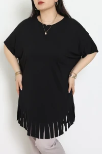 Püsküllü Viskon Büyük Beden Tunik Siyah - 70913.1969.