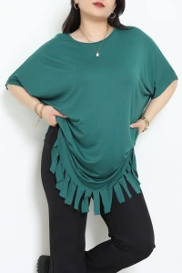 Püsküllü Viskon Büyük Beden Tunik Zümrüt - 70913.1969.