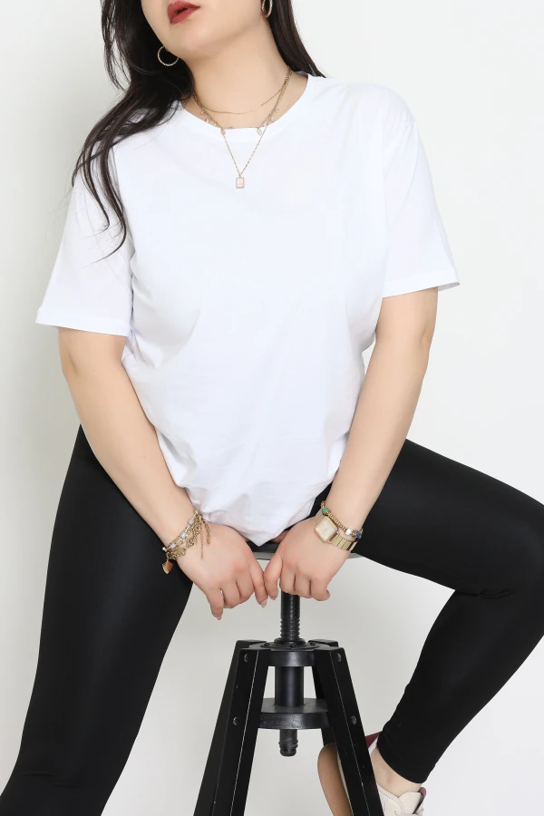 Büyük Beden Lüks Penye Tişört Beyaz - 80666.1878.