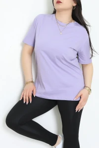 Büyük Beden Bisiklet Yaka Lüks Penye Tişört Lila - 80666.1878.