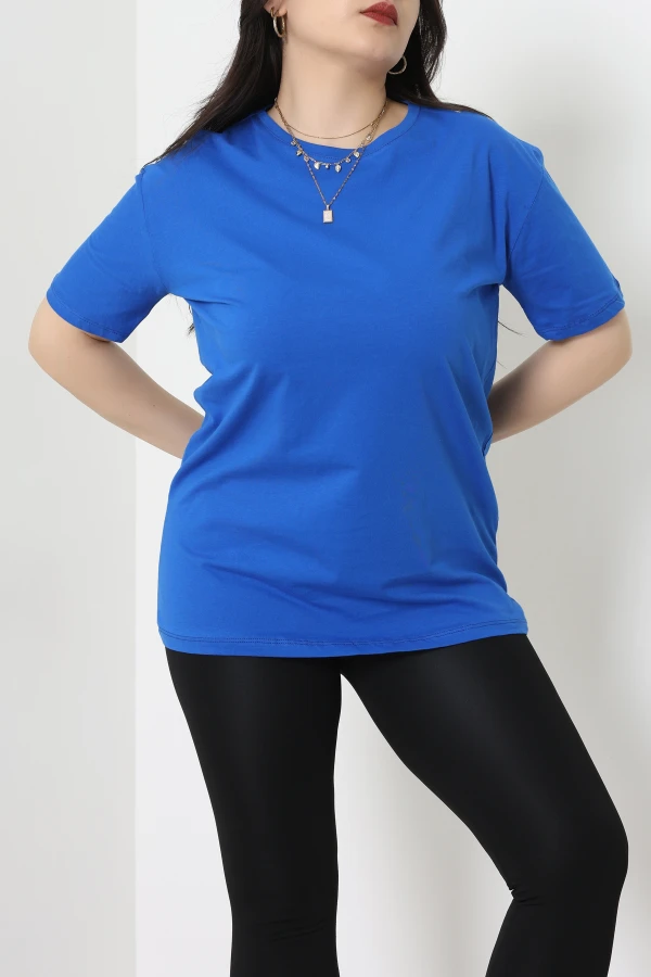 Büyük Beden Lüks Penye Tişört Saks - 80666.1878.