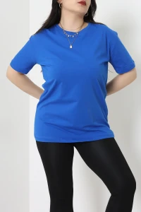 Büyük Beden Lüks Penye Tişört Saks - 80666.1878.