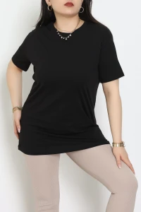 Büyük Beden Bisiklet Yaka Lüks Penye Tişört Siyah - 80666.1878.