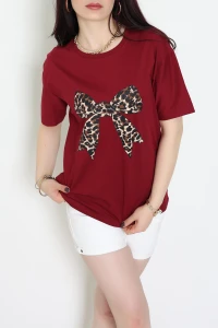 Bisiklet Yaka Oversize Lüks Penye Tişört Bordo - 30571.1878.